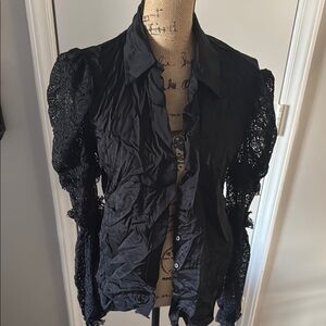 Elegant Black Lace Sleeve Women's Top